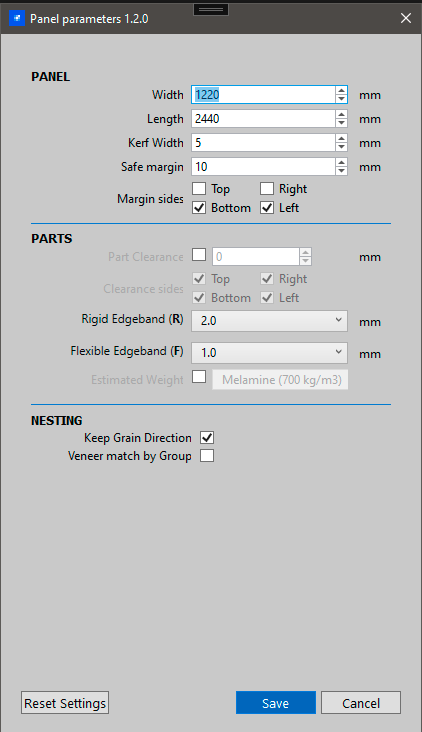 Panel Parameters Dialog
