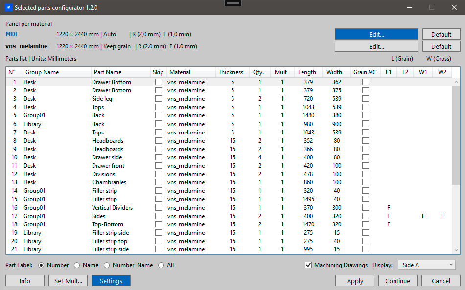 Parts Configurator Dialog