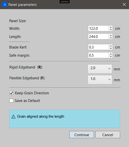 Panel Parameters Dialog